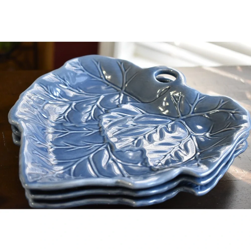 Blue Maple Leaf Bowl, Rare Lilian‎ Vernon Pottery Candy Bowl